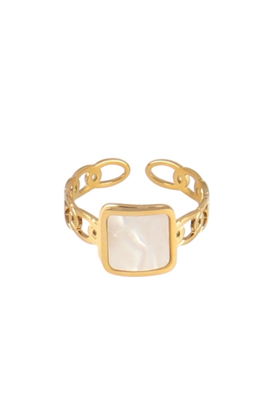Ring Stone Square - Goud Wit